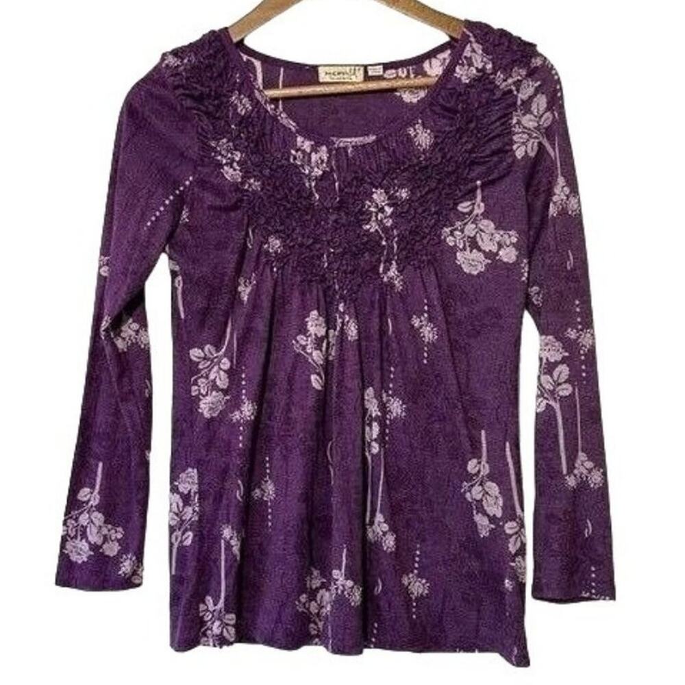 Emerald Shirt Floral Long Sleeve Pullover Purple Size Small